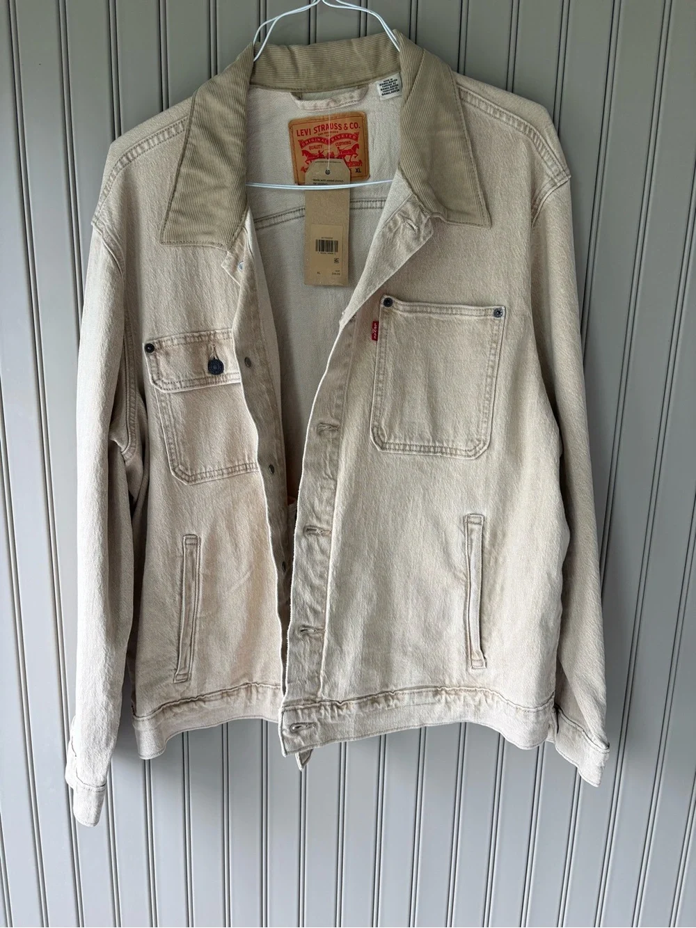 Brand New Levi's Stock Trucker Jacket XL Beige Corduroy Collar - Picture 5 of 6